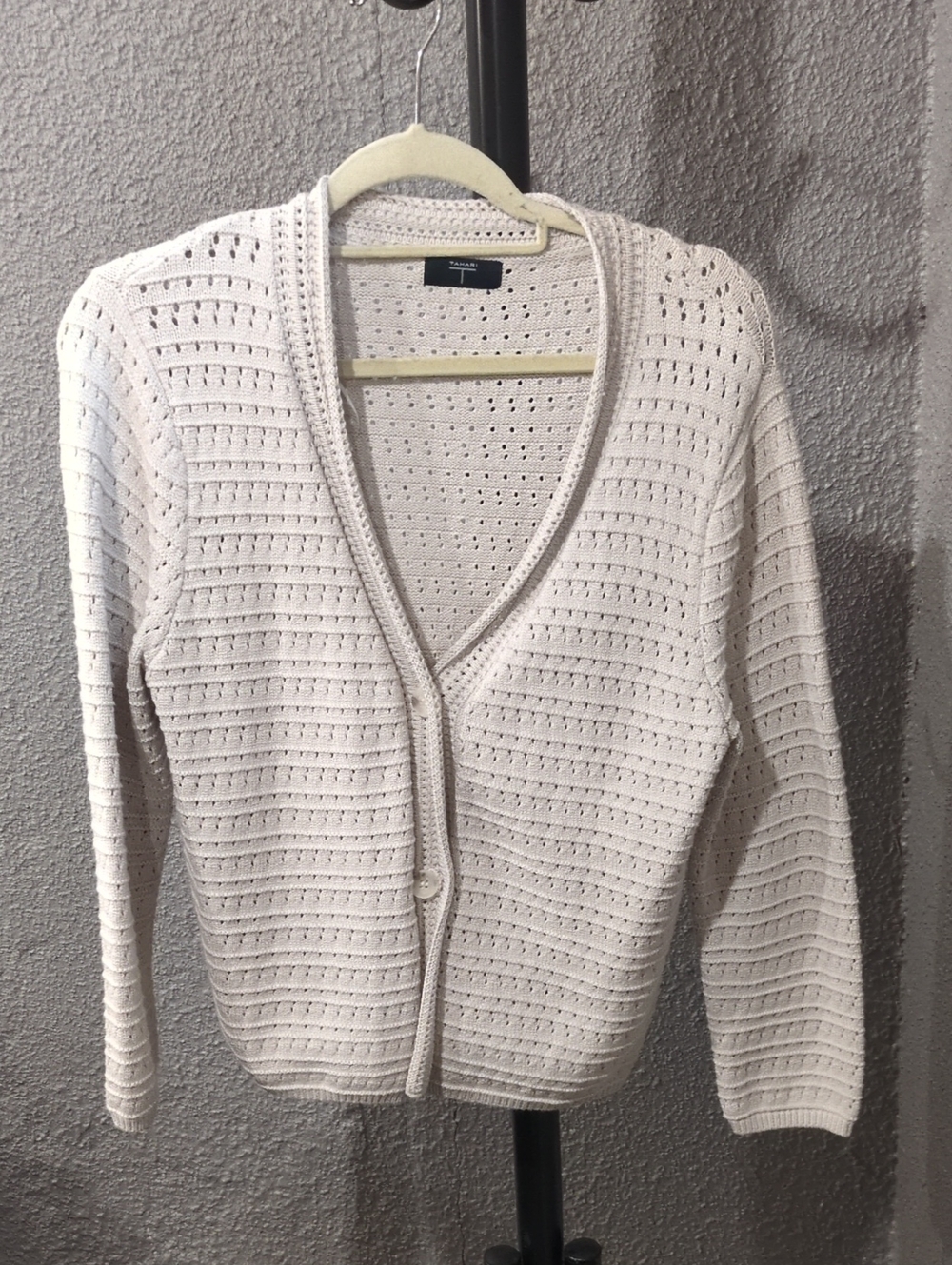 Tahari Open-Knit White Women's Cardigan